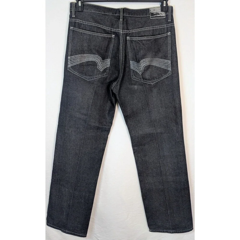 GS115 Y2K Hip Hop Dark Wash Jeans Mens 36 Streetwear Denim Baggy